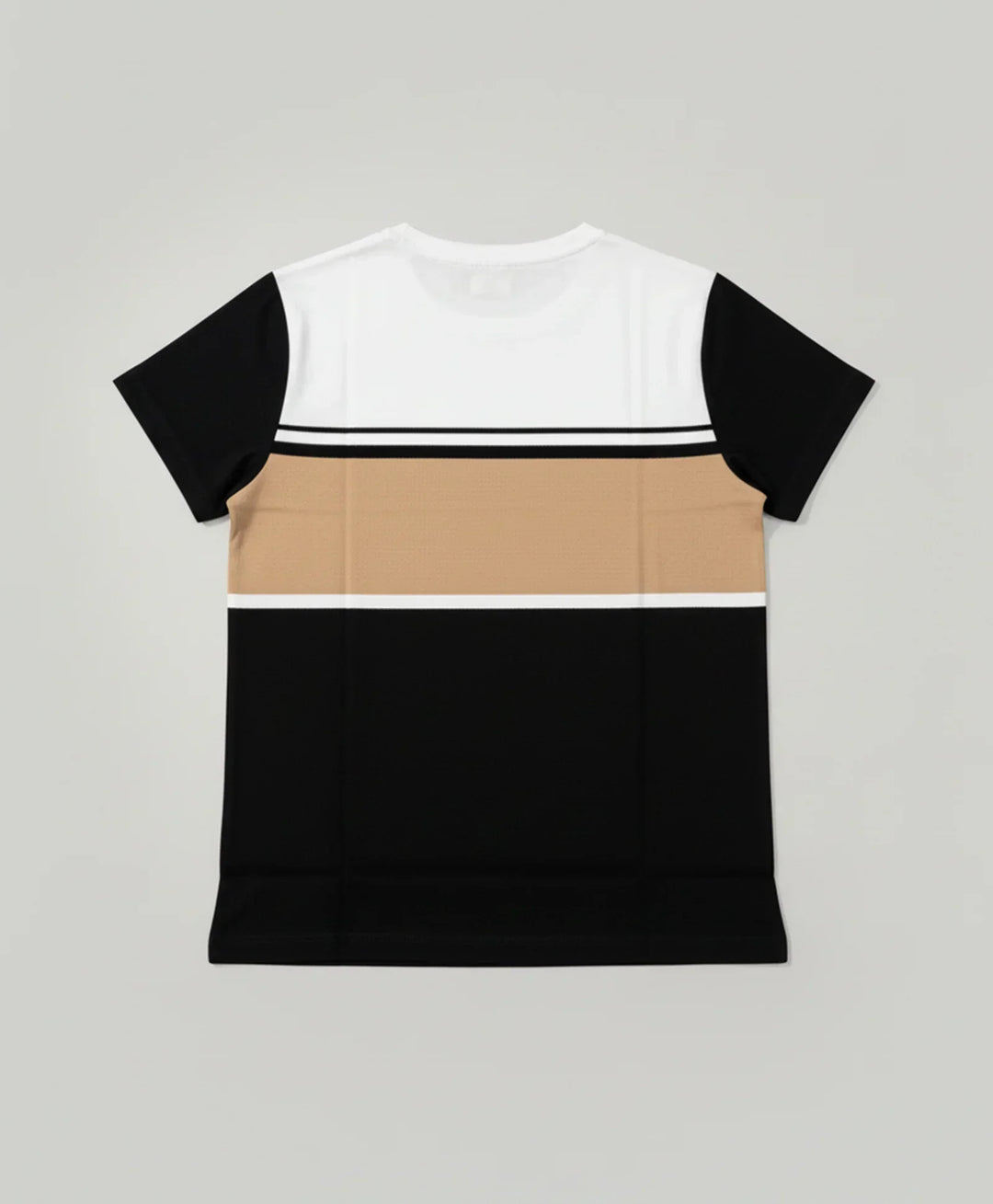 White Beige Black Striped Boys Short Sleeves T-Shirt - Multi