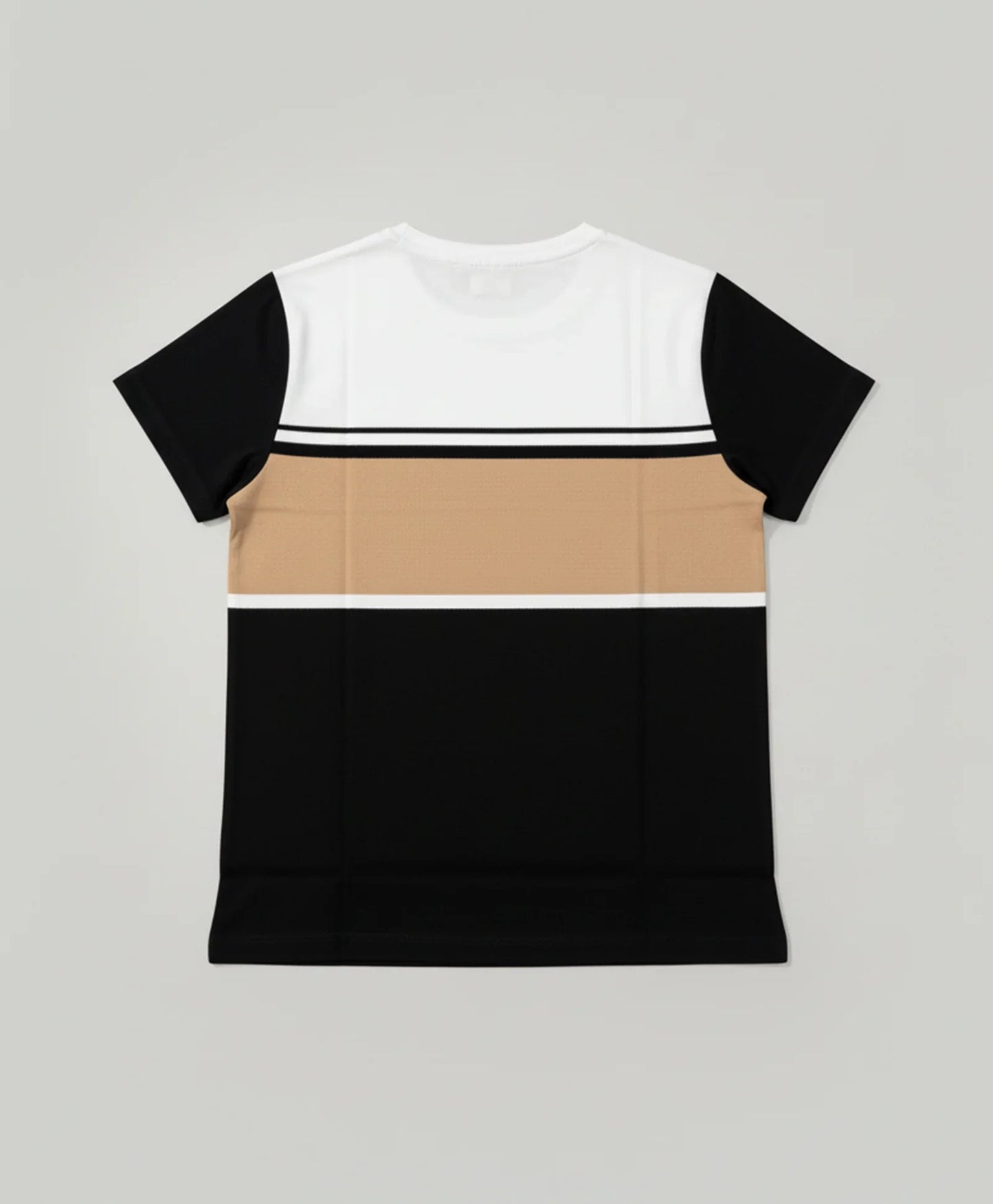 WHITE BEIGE BLACK STRIPED BOYS SHORT SLEEVES T-SHIRT - MULTI