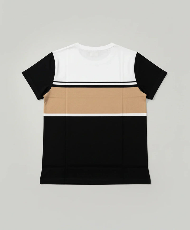 White Beige Black Striped Boys Short Sleeves T-Shirt - Multi