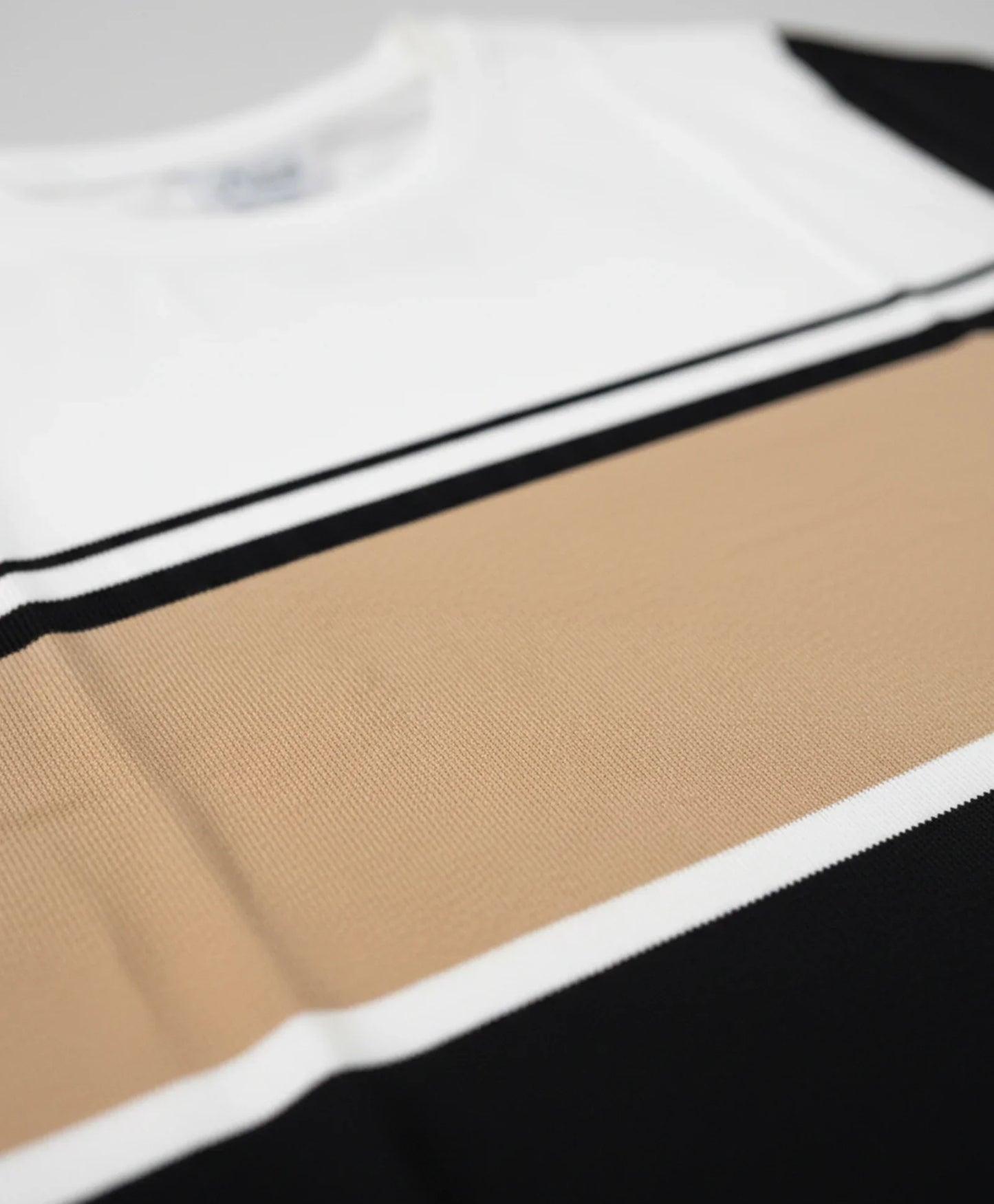 WHITE BEIGE BLACK STRIPED BOYS SHORT SLEEVES T-SHIRT - MULTI