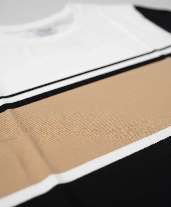 White Beige Black Striped Boys Short Sleeves T-Shirt - Multi