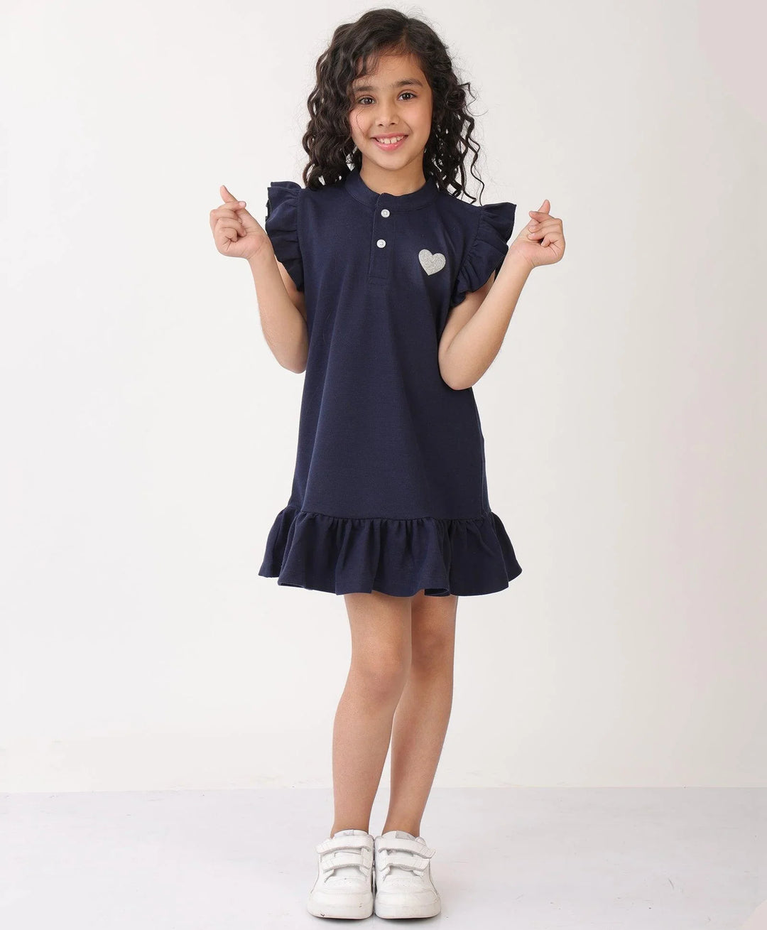 NAVY SILVER HEART DRESS - NAVY - Anthrilo 