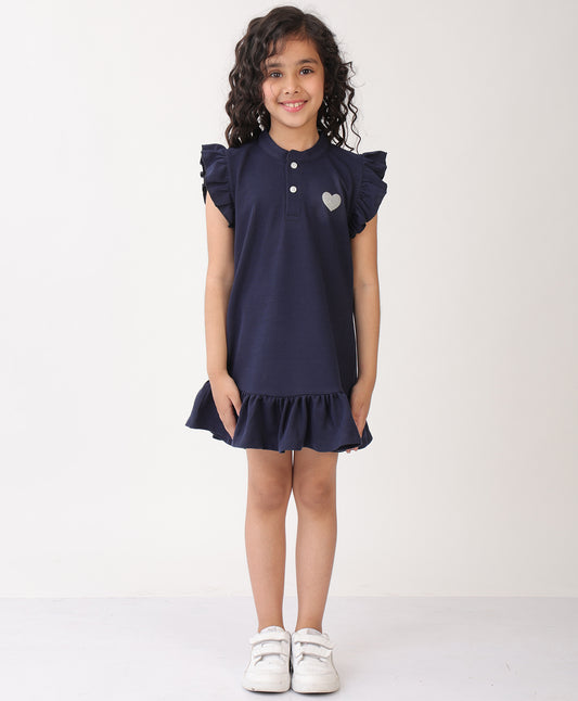 SUMMER NAVY SILVER HEART SUMMER DRESS - NAVY
