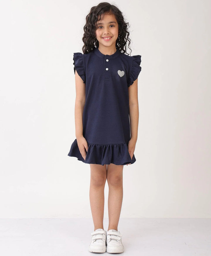 NAVY SILVER HEART DRESS - NAVY - Anthrilo 
