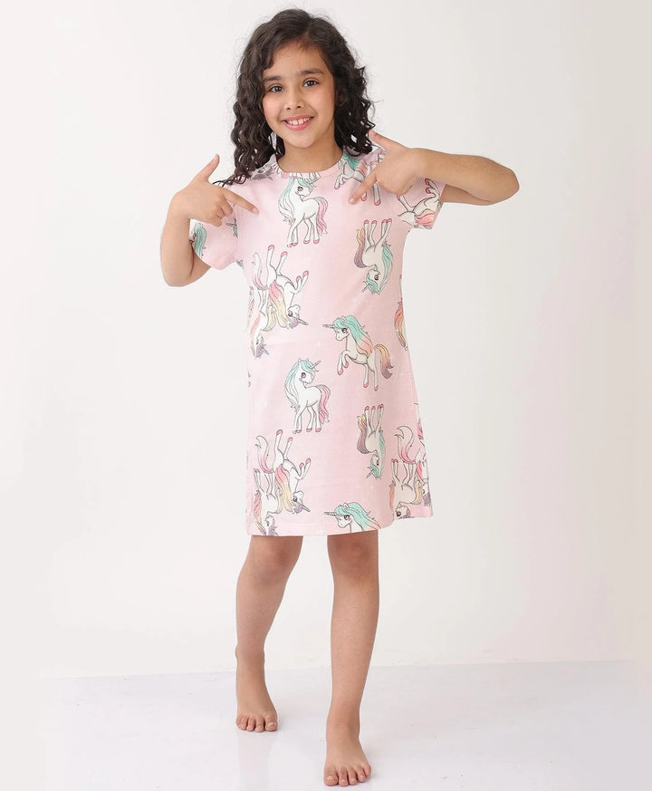 UNICORN STAR PRETTY PINK NIGHT DRESS - PINK - Anthrilo 
