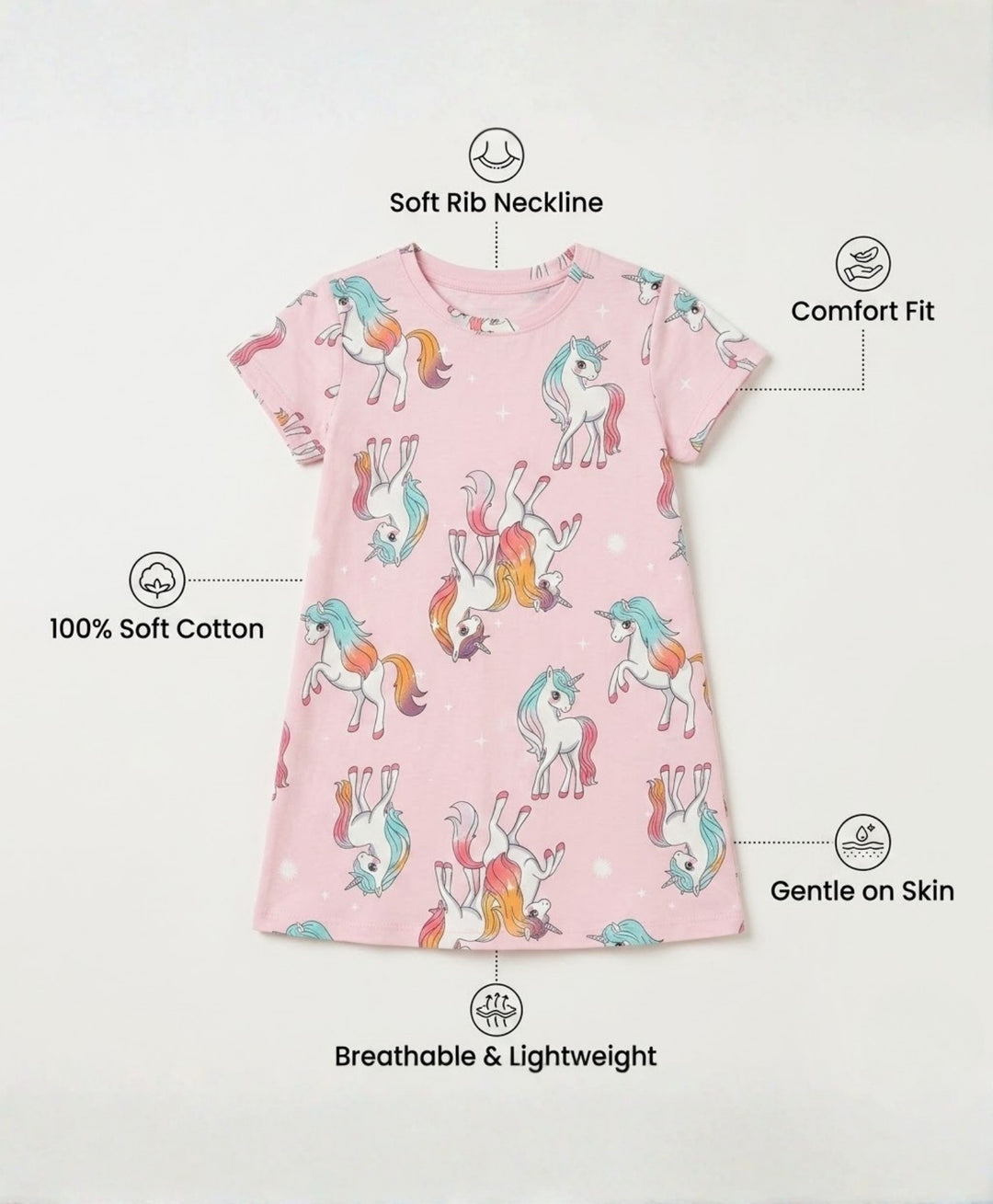 Unicorn Star Pretty Pink Night Dress - Pink
