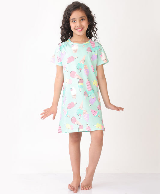 SUMMER ICECREAM AQUA NIGHT DRESS - AQUA