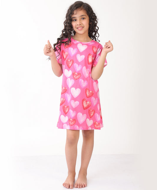 SUMMER PRETTY PINK HEART NIGHT DRESS - PINK