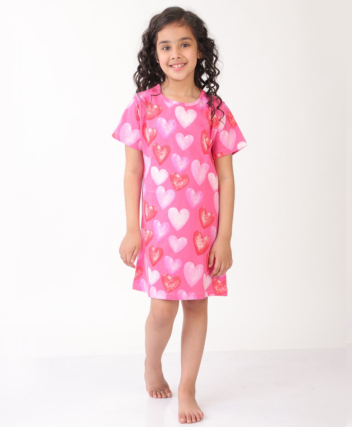 SUMMER PRETTY PINK HEART NIGHT DRESS - PINK