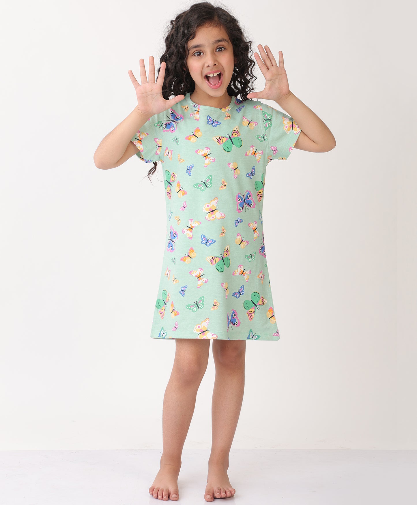 SUMMER BUTTERFLY GREEN NIGHT DRESS - GREEN