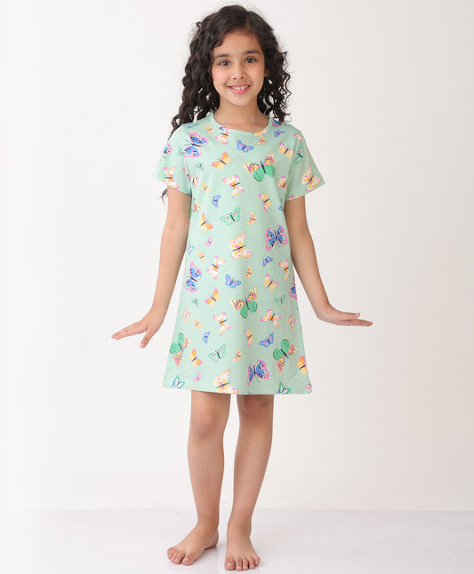 SUMMER BUTTERFLY GREEN NIGHT DRESS - GREEN