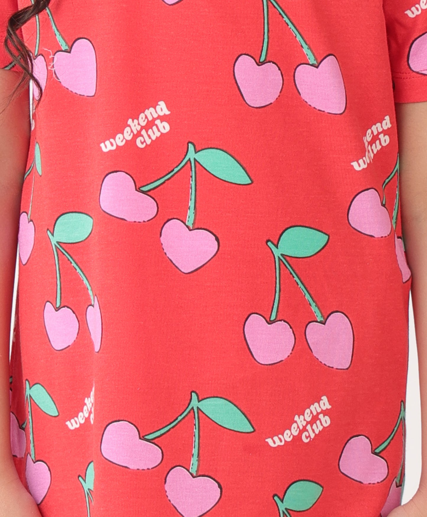 SUMMER CHERRY RED NIGHT DRESS - RED