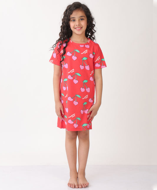 SUMMER CHERRY RED NIGHT DRESS - RED