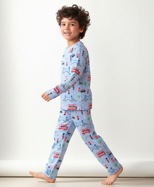 LONDON PARIS LONG SLEEVE PYJAMA SET - SKY
