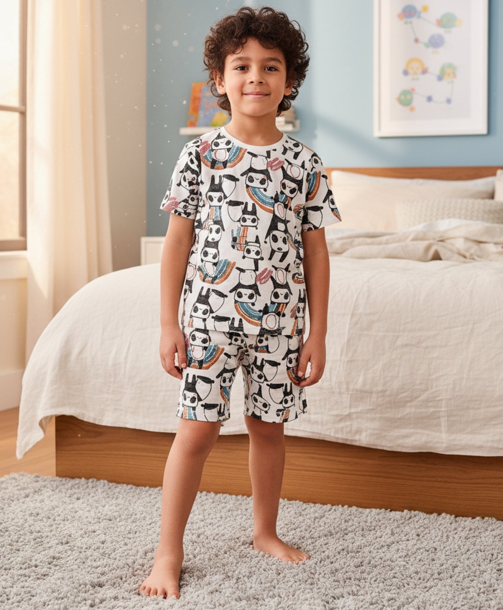 PANDA SLEEPWEAR SHORTS SET - WHITE - Anthrilo 