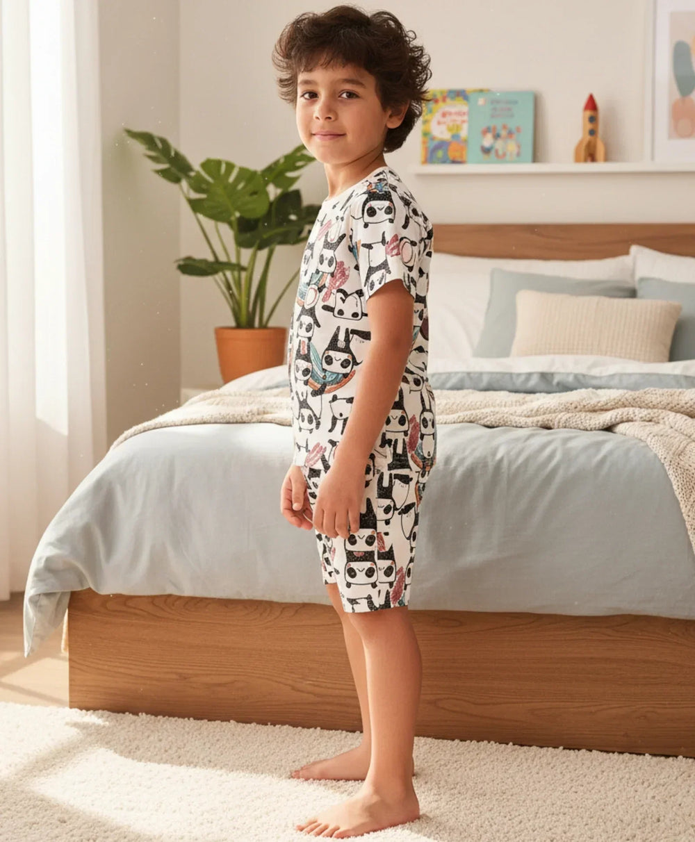 PANDA SLEEPWEAR SHORTS SET - WHITE - Anthrilo 