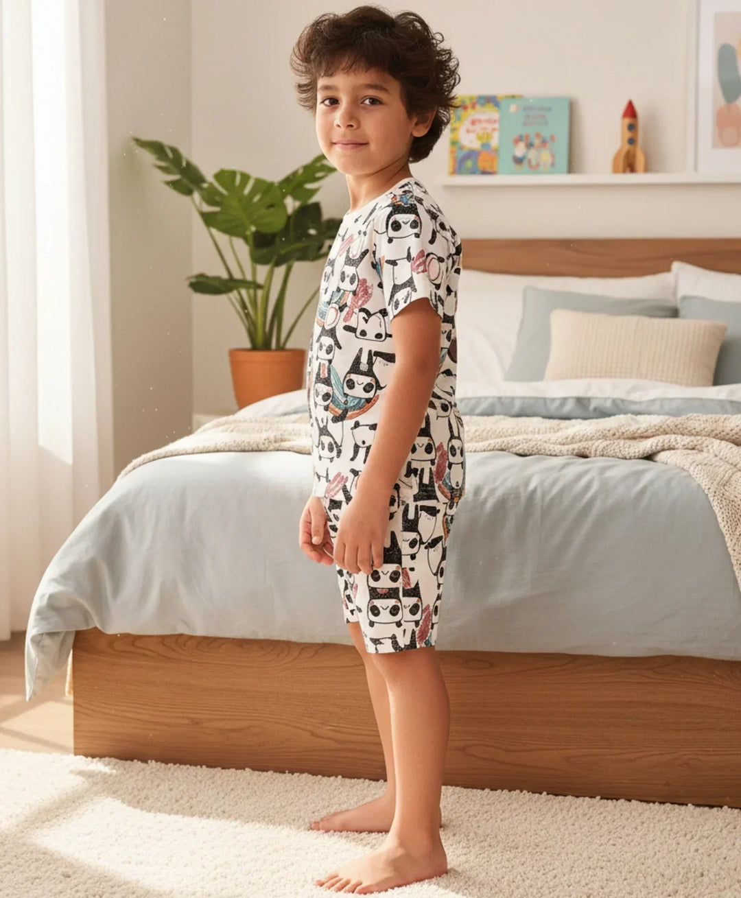 PANDA SLEEPWEAR SHORTS SET - WHITE - Anthrilo 