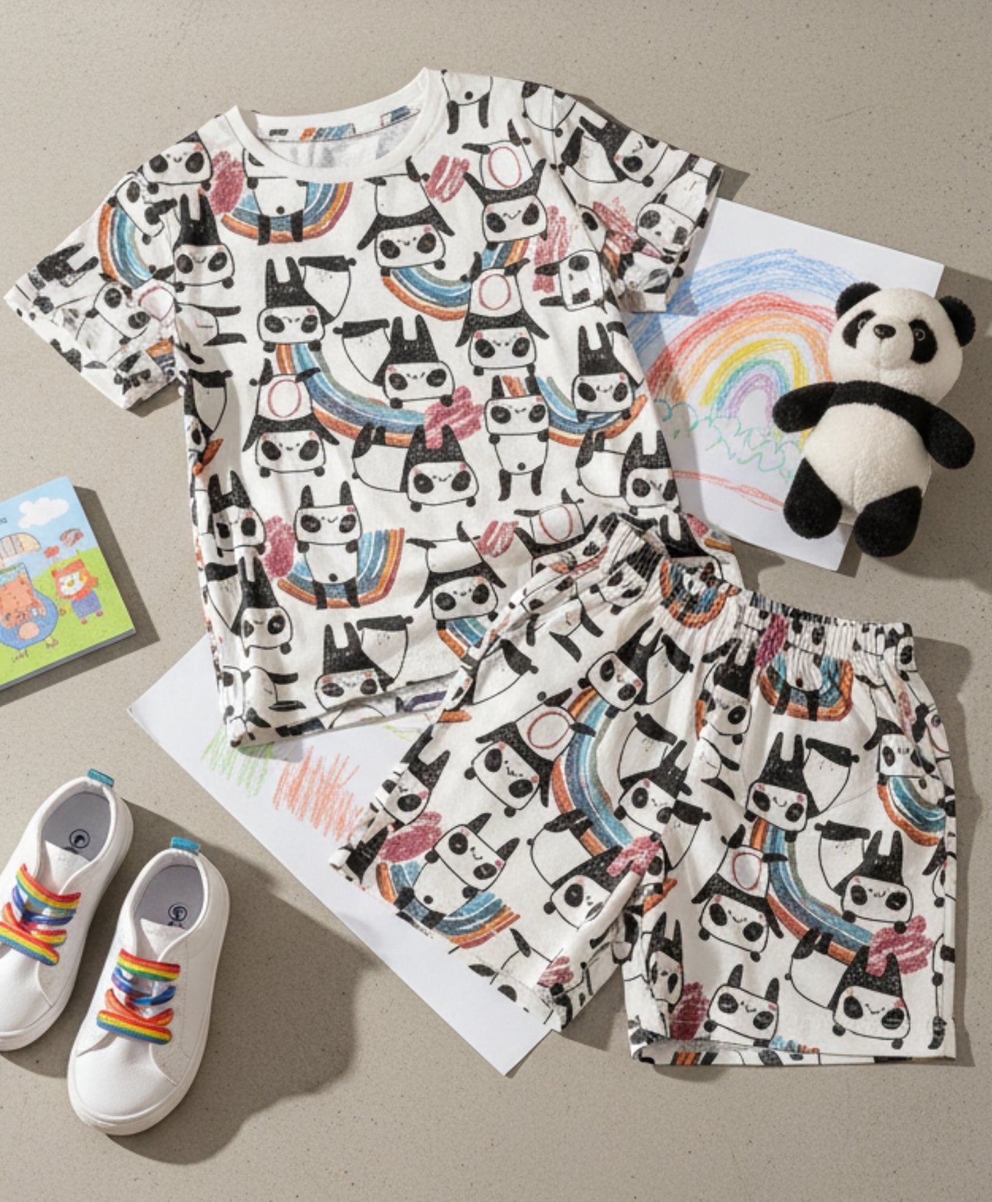 PANDA SLEEPWEAR SHORTS SET - WHITE - Anthrilo 