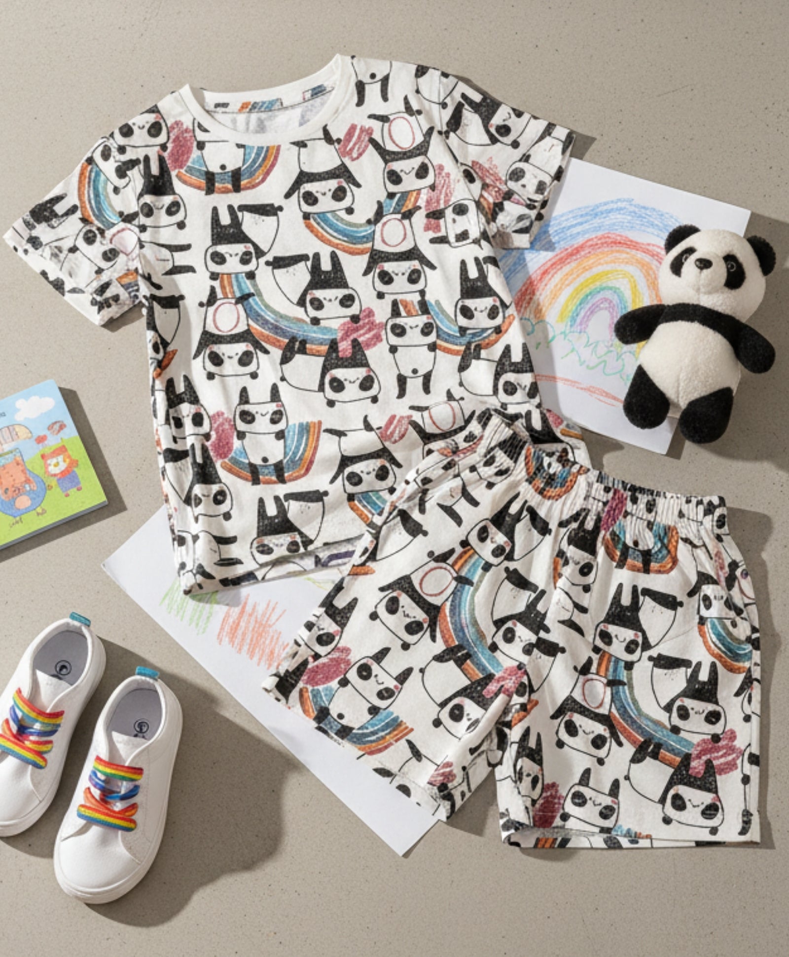 PANDA SLEEPWEAR SHORTS SET - WHITE - Anthrilo 