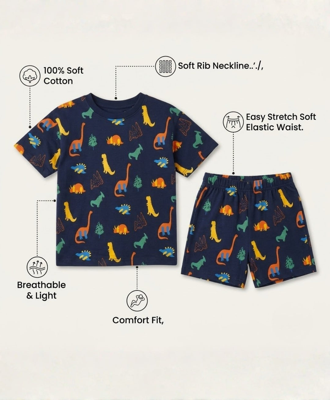 Dinosaur Fun Navy Sleepwear Shorts Set - Navy