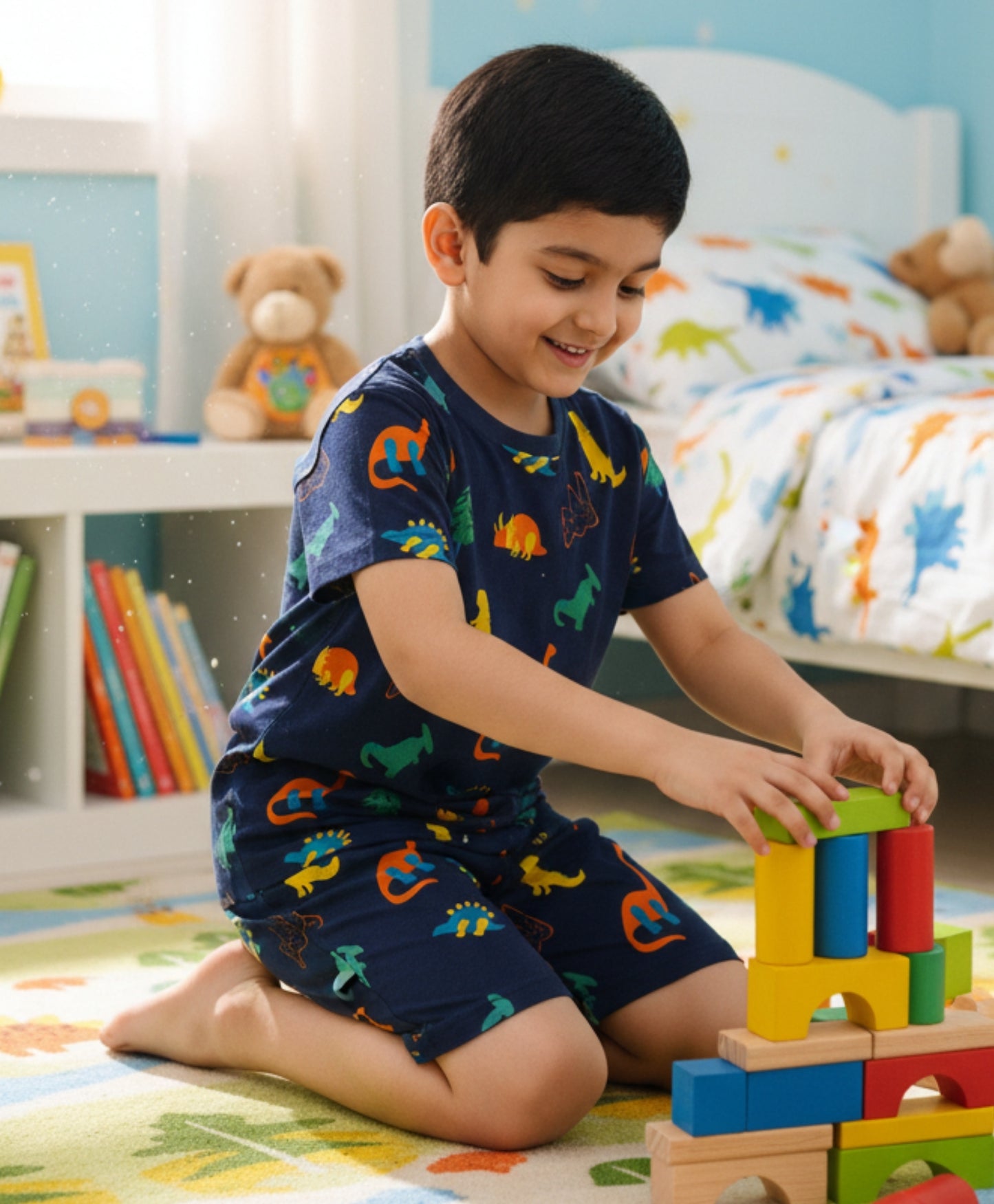 DINOSAUR FUN NAVY SLEEPWEAR SHORTS SET - NAVY