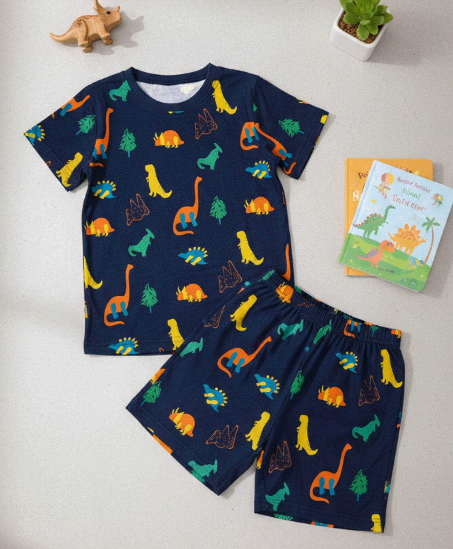 DINOSAUR FUN NAVY SLEEPWEAR SHORTS SET - NAVY