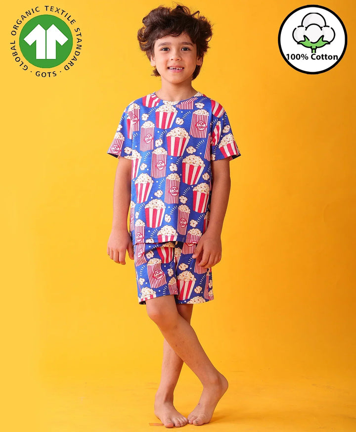 POPCORN BLUE SLEEPWEAR SHORTS SET - BLUE - Anthrilo 
