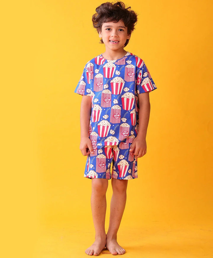 POPCORN BLUE SLEEPWEAR SHORTS SET - BLUE - Anthrilo 
