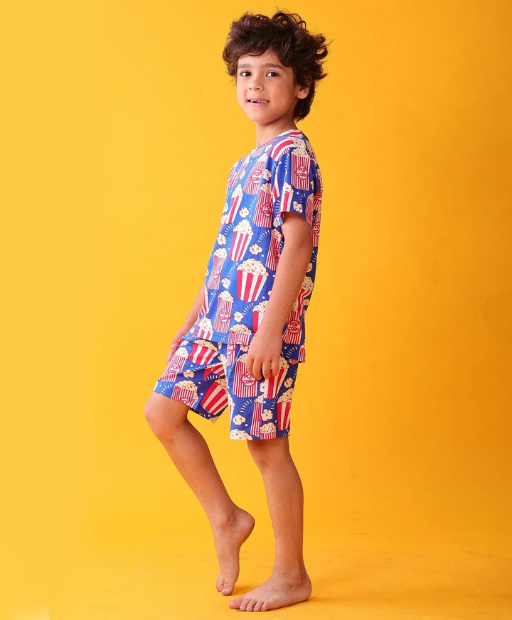 POPCORN BLUE SLEEPWEAR SHORTS SET - BLUE - Anthrilo 