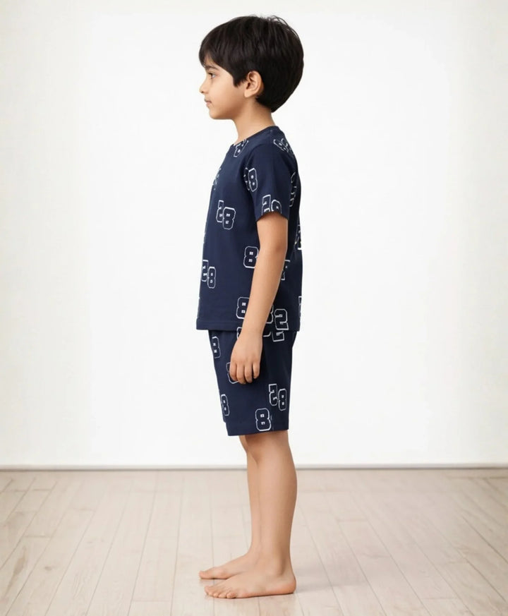 Numbers Navy Sleepwear Shorts Set - Navy