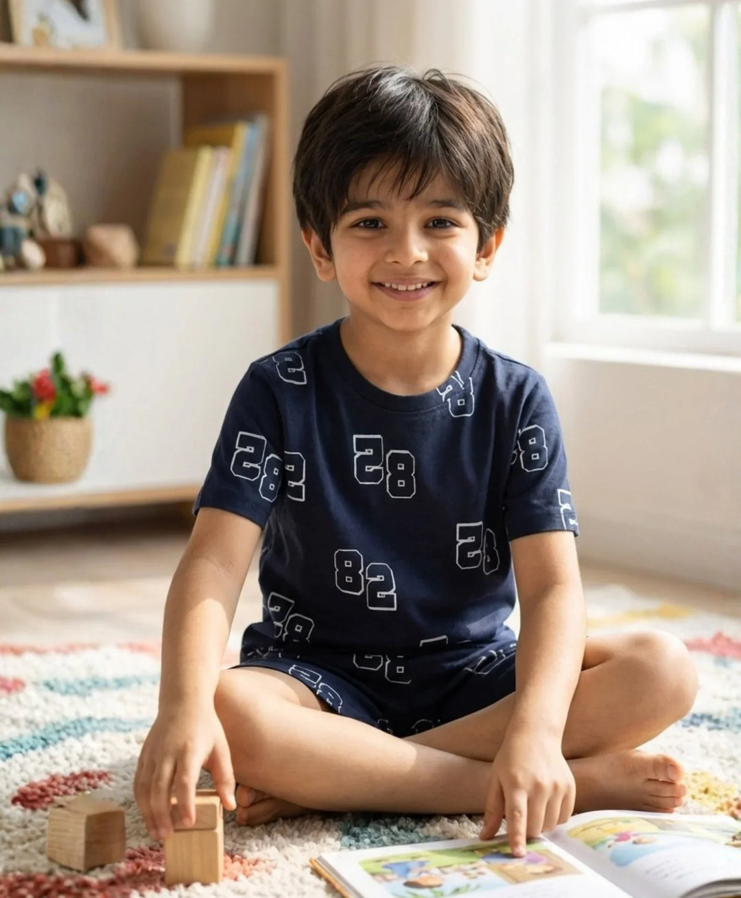 Numbers Navy Sleepwear Shorts Set - Navy