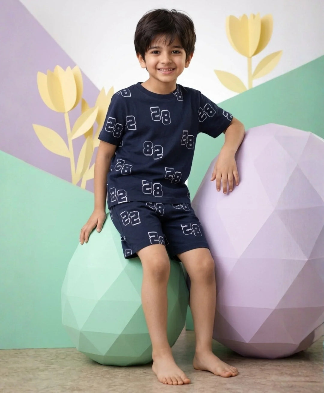 Numbers Navy Sleepwear Shorts Set - Navy