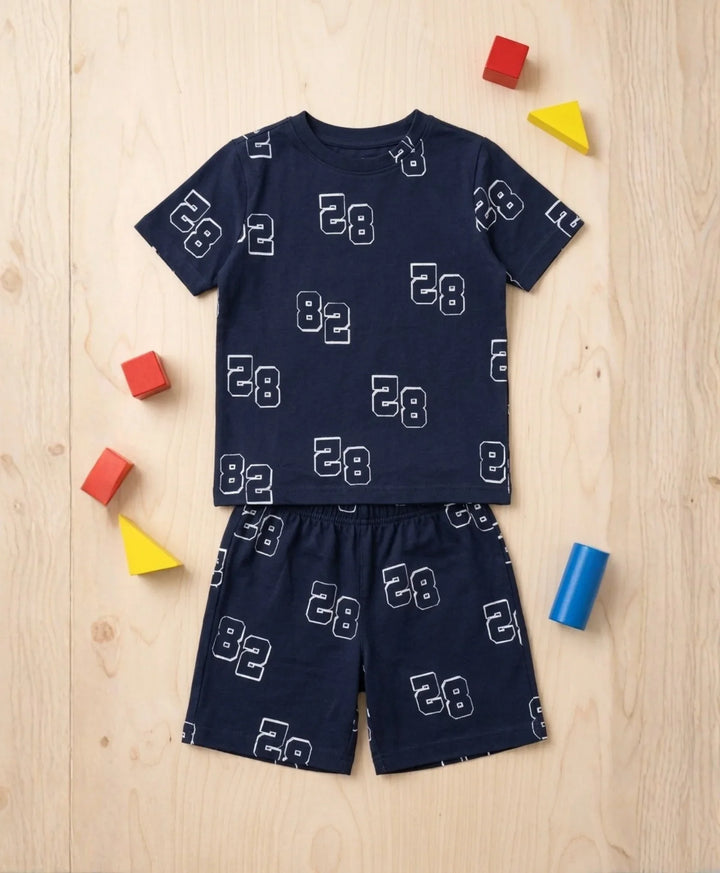 Numbers Navy Sleepwear Shorts Set - Navy