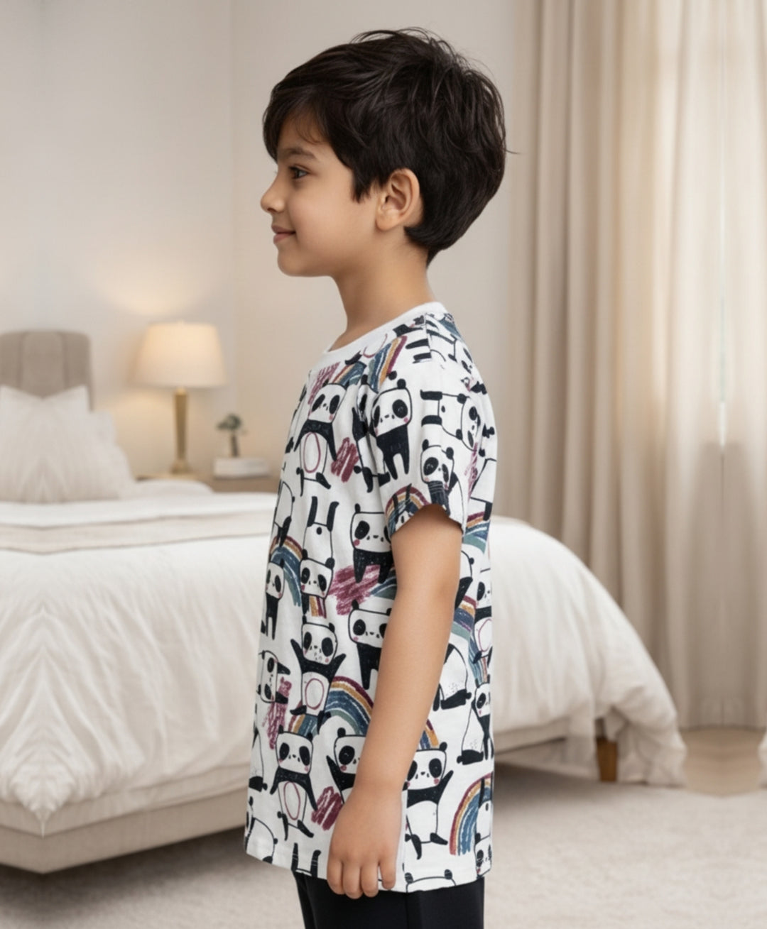 Panda Short Sleeve Boys T-Shirt- Off White