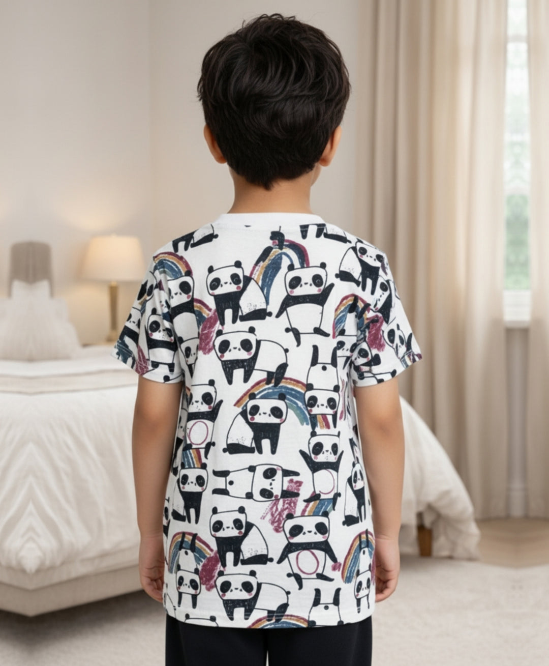 Panda Short Sleeve Boys T-Shirt- Off White