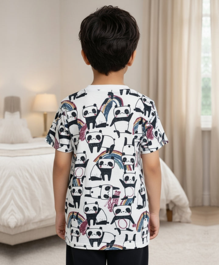 Panda Short Sleeve Boys T-Shirt- Off White