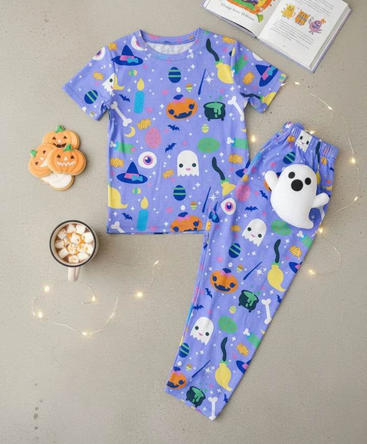 HALLOWEEN GIRLS SHORT SLEEVE PYJAMA SET - PURPLE - Anthrilo 