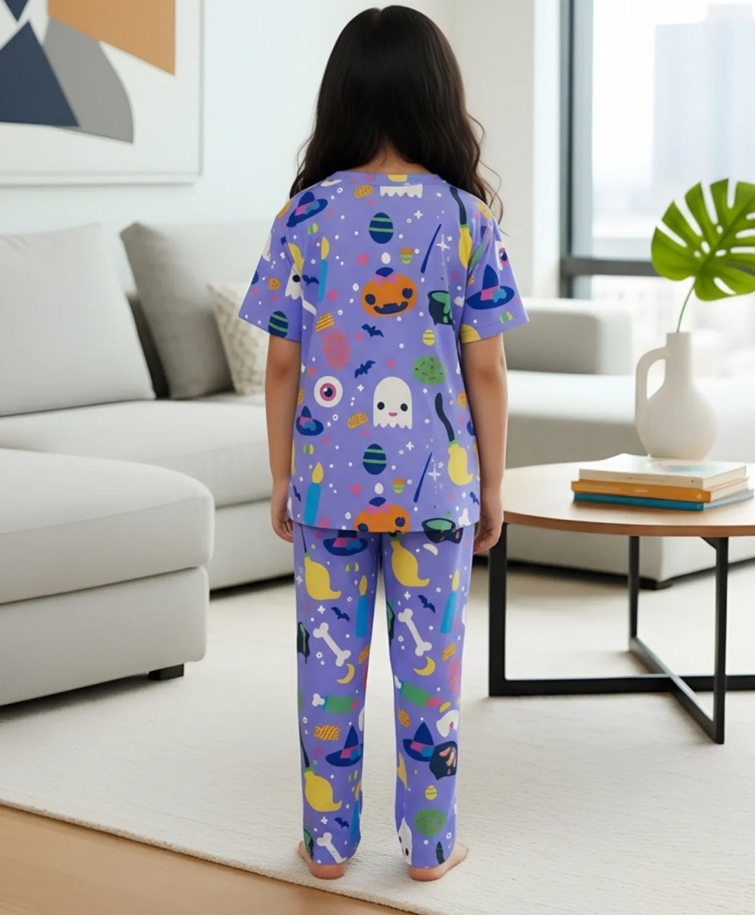 HALLOWEEN GIRLS SHORT SLEEVE PYJAMA SET - PURPLE - Anthrilo 
