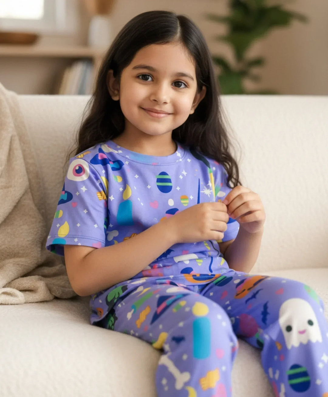 HALLOWEEN GIRLS SHORT SLEEVE PYJAMA SET - PURPLE - Anthrilo 