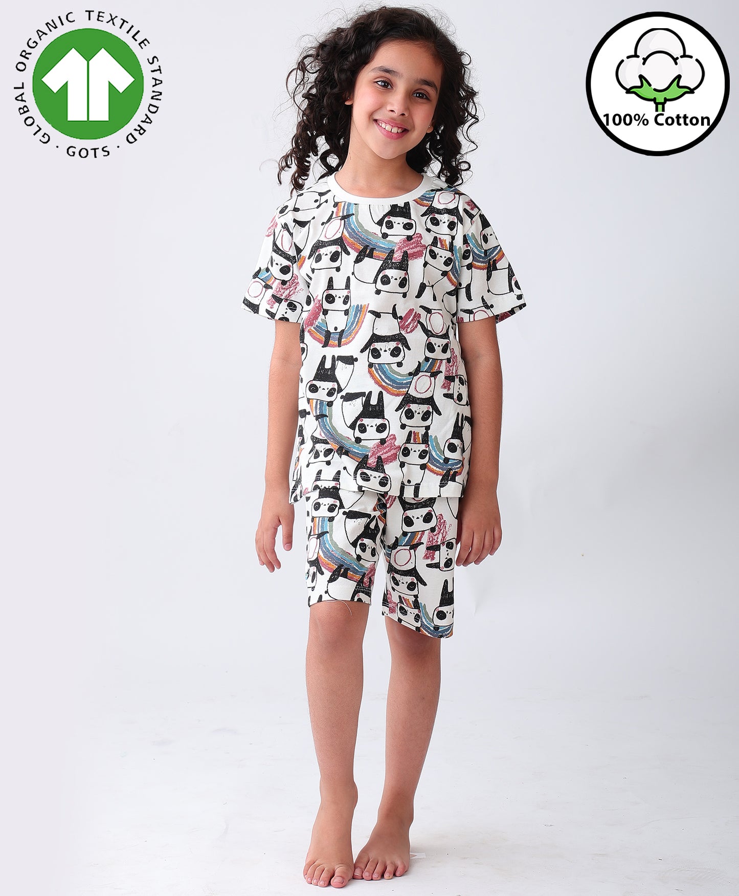 PANDA GIRLS SLEEPWEAR SHORT SET- OFF WHITE