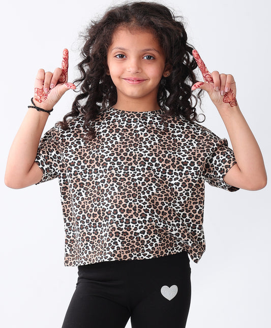 LEOPARD BLACK SHORT SLEEVE T-SHIRT - BLACK