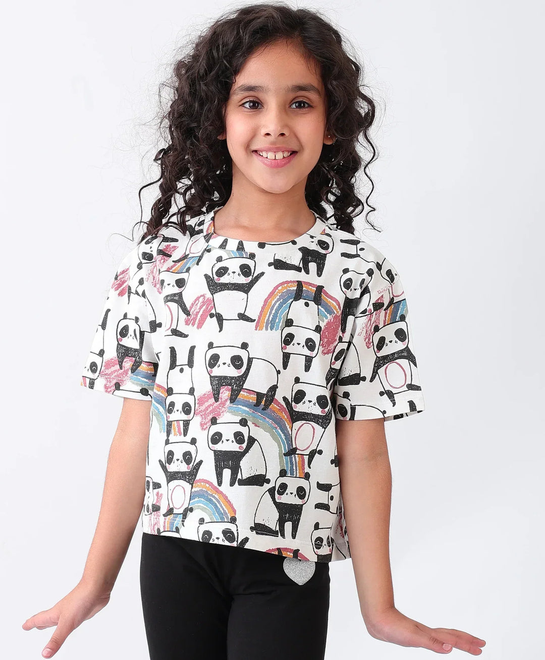 PANDA SHORT SLEEVE GIRLS T-SHIRT - OFF WHITE - Anthrilo 