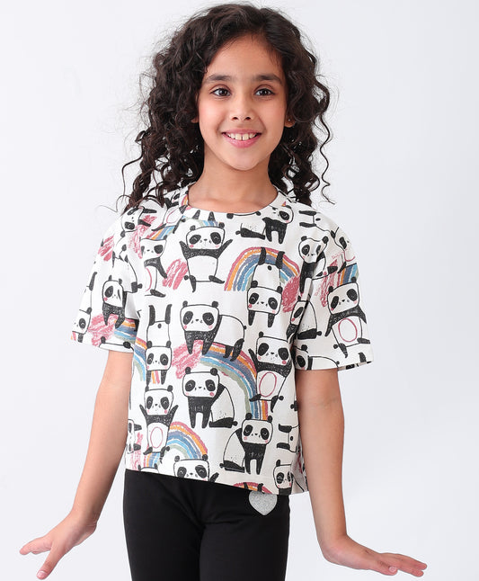 PANDA SHORT SLEEVE GIRLS T-SHIRT - OFF WHITE
