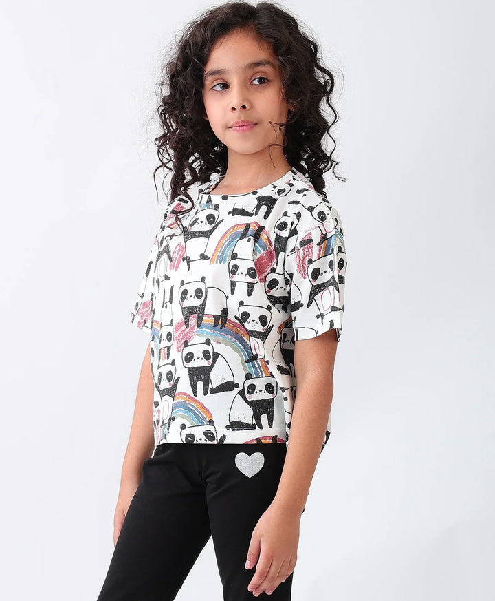 PANDA SHORT SLEEVE GIRLS T-SHIRT - OFF WHITE - Anthrilo 