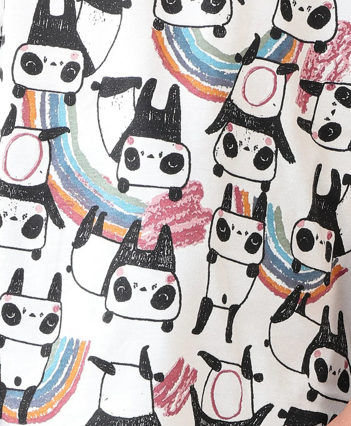 PANDA SHORT SLEEVE GIRLS T-SHIRT - OFF WHITE - Anthrilo 