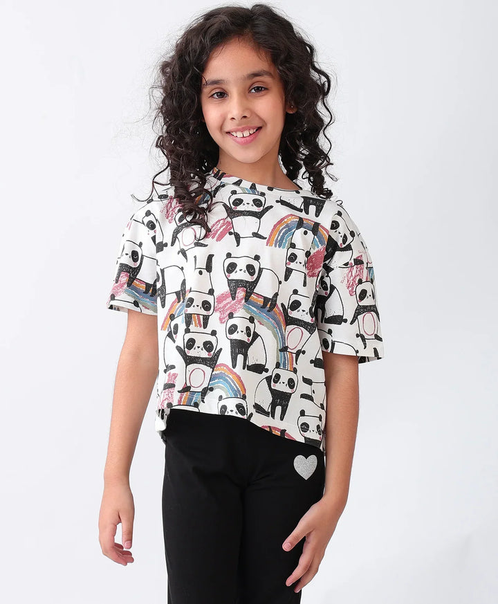 PANDA SHORT SLEEVE GIRLS T-SHIRT - OFF WHITE - Anthrilo 