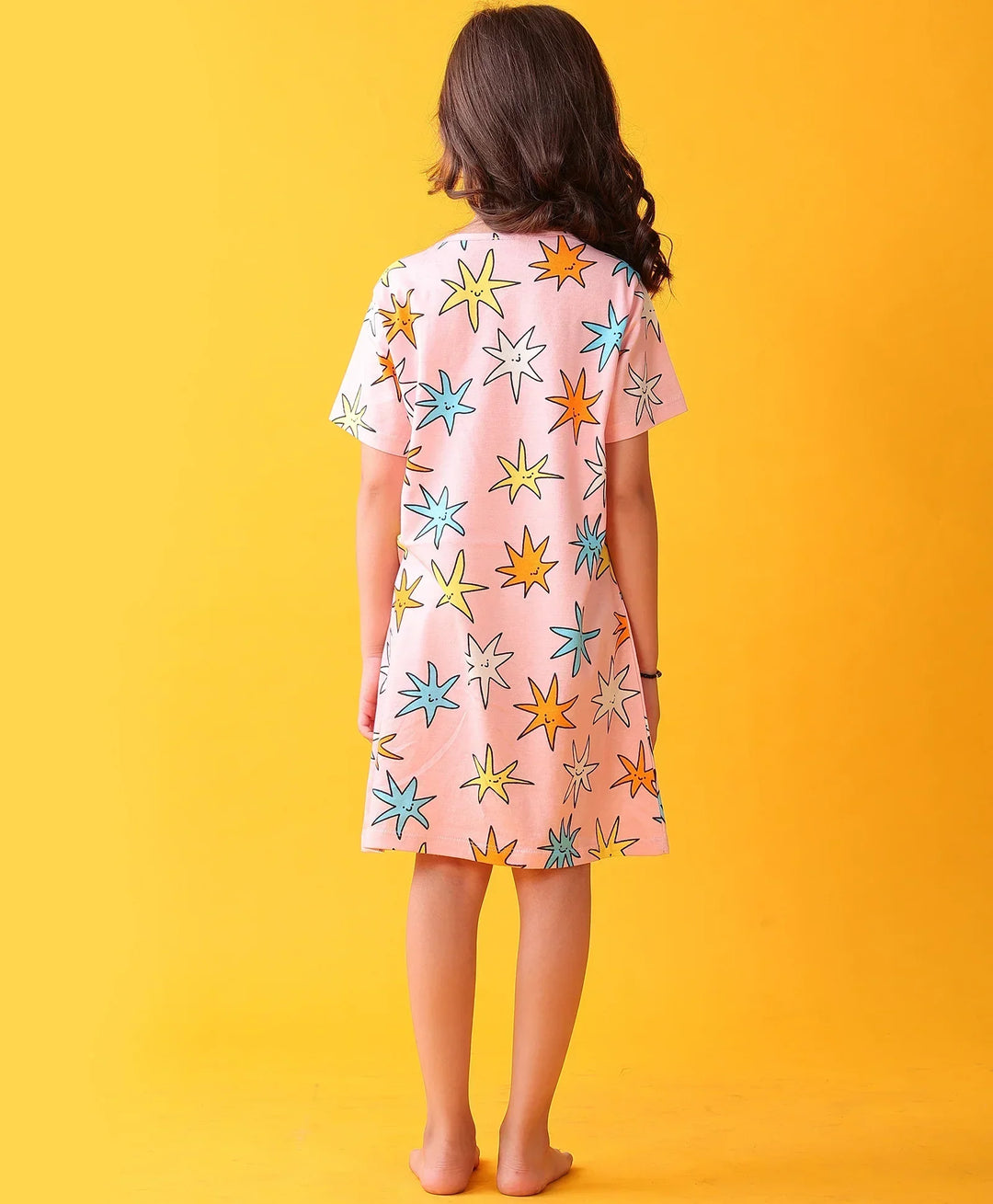SMILING STAR GIRLS NIGHT DRESS - PINK - Anthrilo 