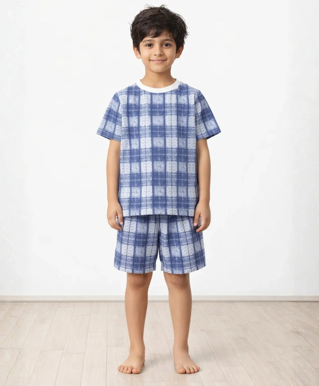 Check Blue Sleepwear Shorts Set - Blue