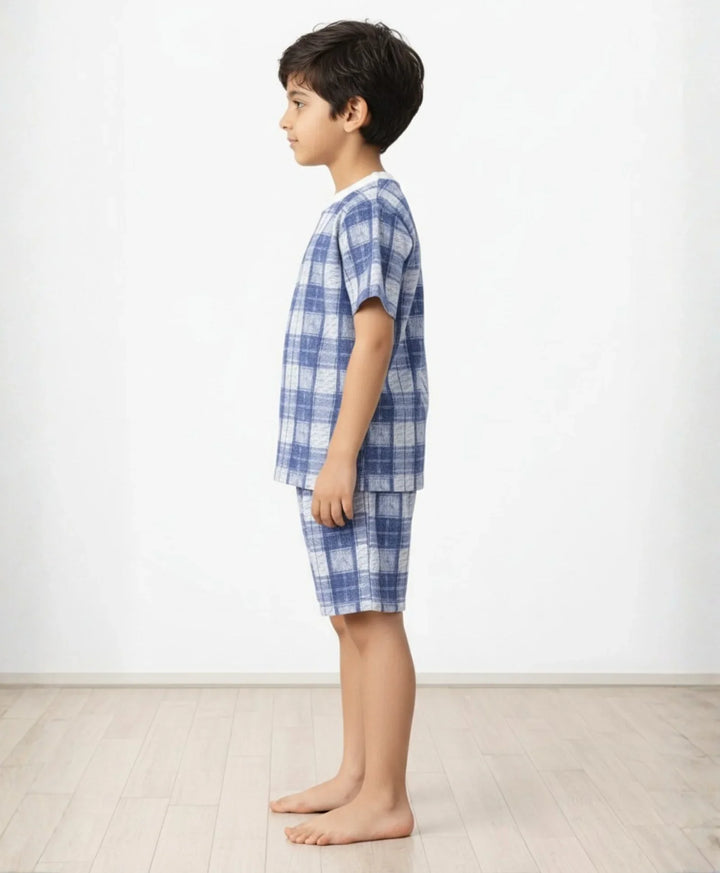 Check Blue Sleepwear Shorts Set - Blue
