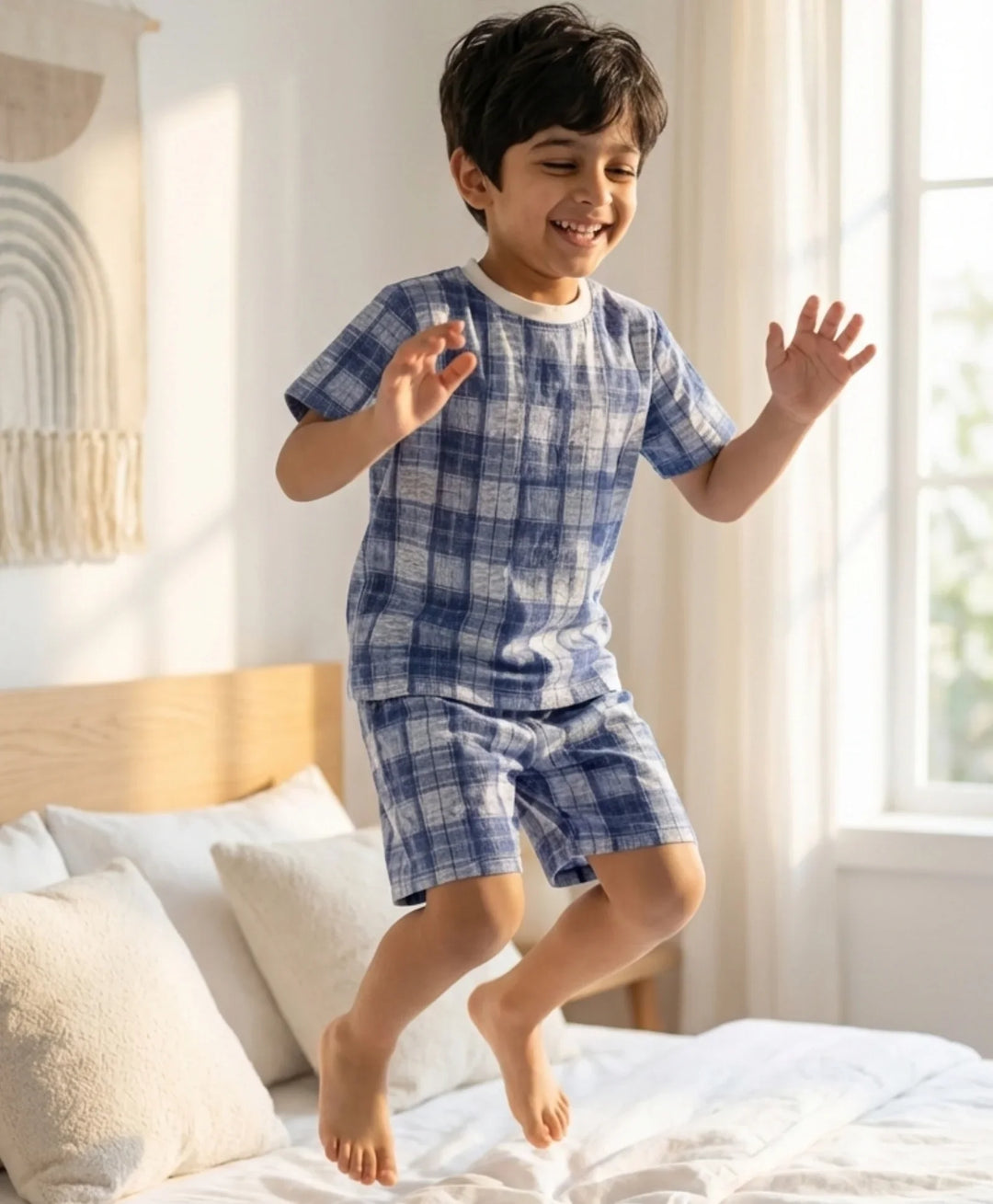Check Blue Sleepwear Shorts Set - Blue